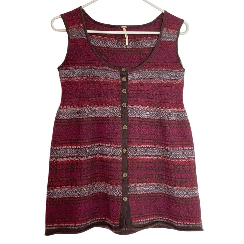 Free People Sweater Vest Womens Size Medium Sleeveless Button Down Babydoll